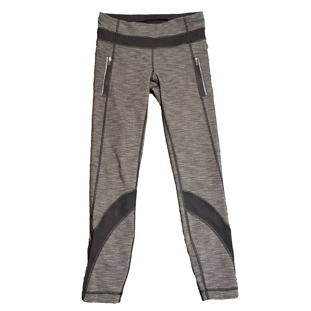 Lululemon Run Inspire Leggings Womens 4 Heather Gray Black Mesh Cropped Yoga Gym